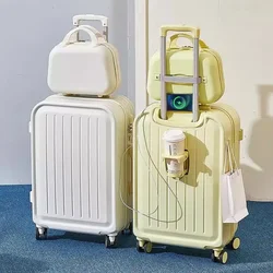 2024New Combination Suitcase USB Charging Port with Cup Holder 20/22/24/26/28Inch Large Capacity Trolley Case Travel Luggage