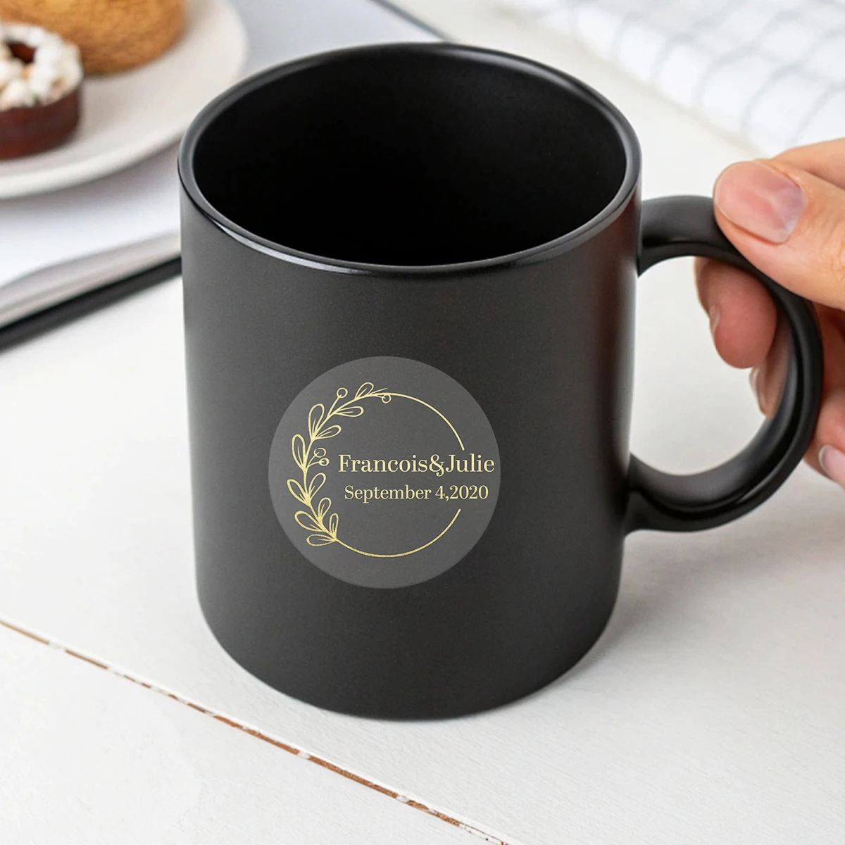 Personalisierte Hochzeits-Namens- und Datumsaufkleber, Maßgefertigte Umschlag-Siegelaufkleber, Anpassbare Romantische Hochzeitsetiketten, Jubiläumsgeschenk – Detail 3