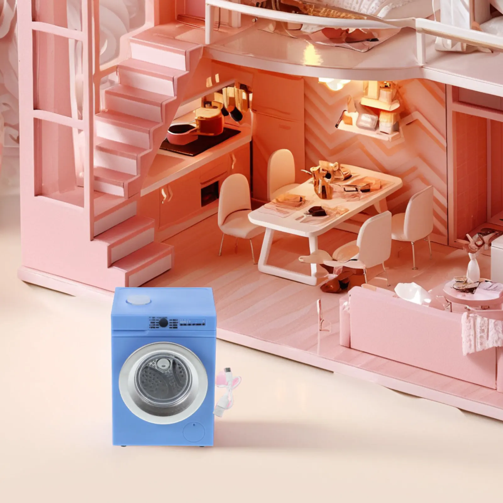 

1 12 Scale Mini Washing Machine Rechargeable Rotating Drum Interactive Miniature Washer Portable Home Layout Prop Small