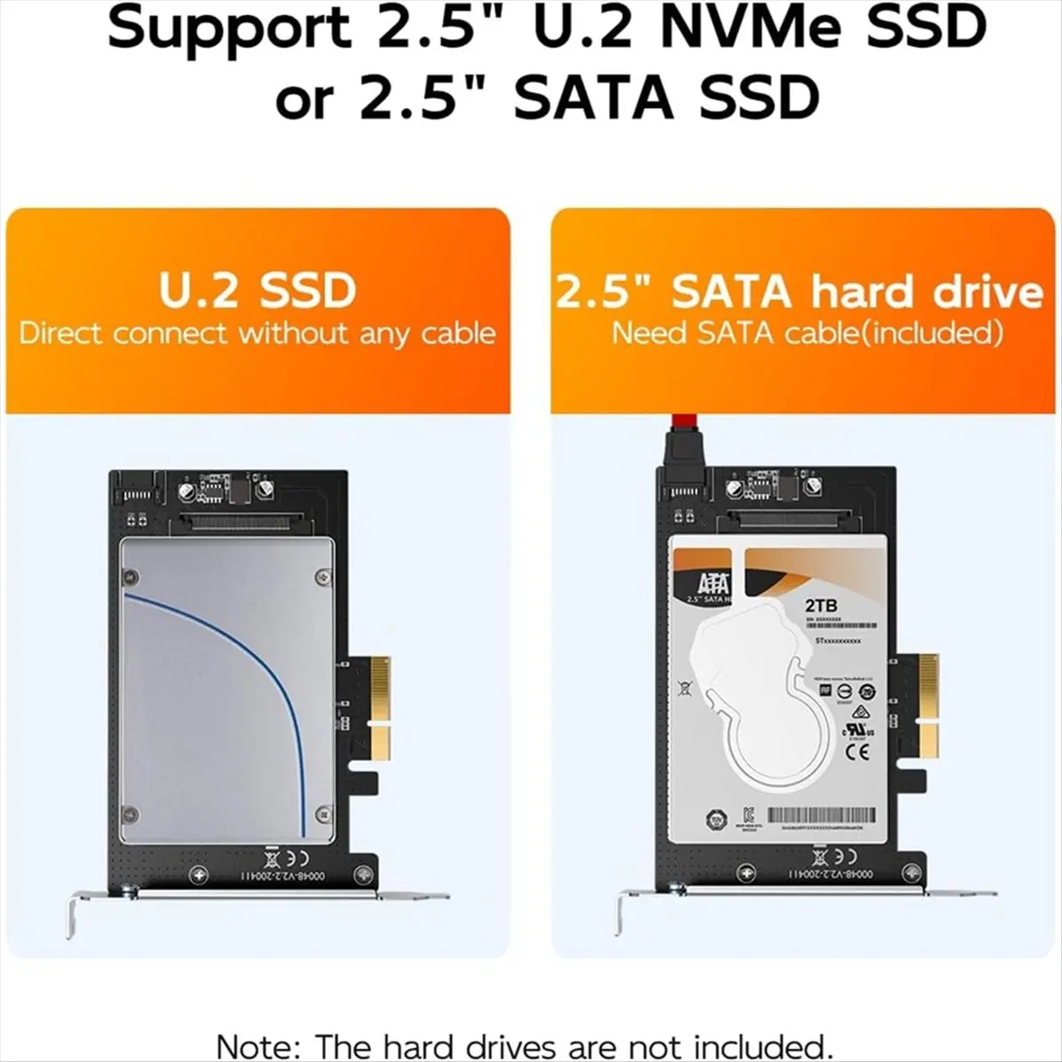 

【To&On-e】 2.5-Inch U.2 to PCI-E 4.0 X4 X8 X16 Adapter Card for U.2 NVMe SSD PCIe 4.0 X4 Full Speed for 6TB 2.5 Inch SSD/HDD