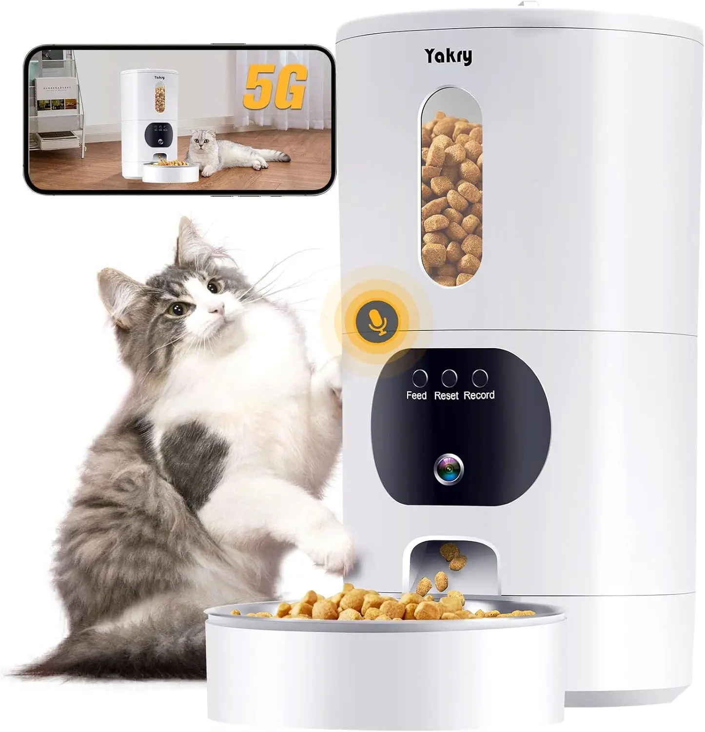 Automatic Cat Feeders Camera 5G: WiFi Easy To Clean Timed Smart Dog Food Dispenser 2-Way Audio Memory Function Pet Feeder