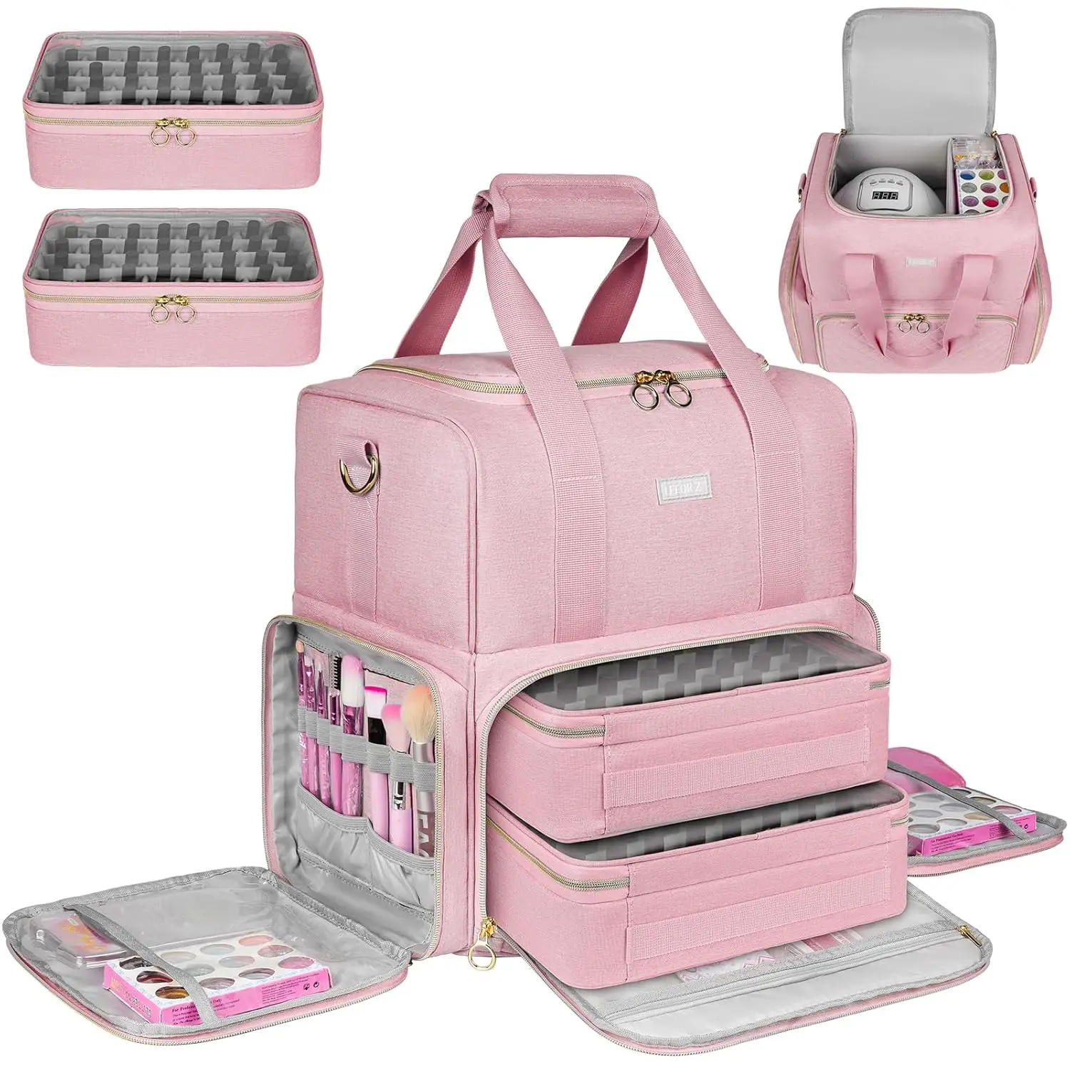 

Nail Polish Organizer Holds 80 Bottles and a Nail Lamp, Portable Carrying Case with Removable Bags for Nail Tech Supplies