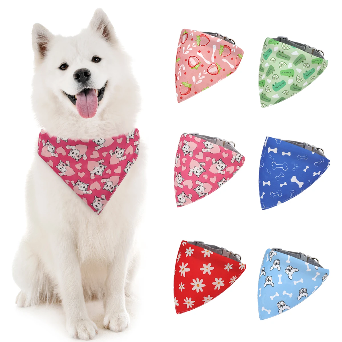 Square Mouth Towel for Indoor and Outdoor Use, Triangular Bandage Cartoon Pattern, Pet Dog, 1Pc