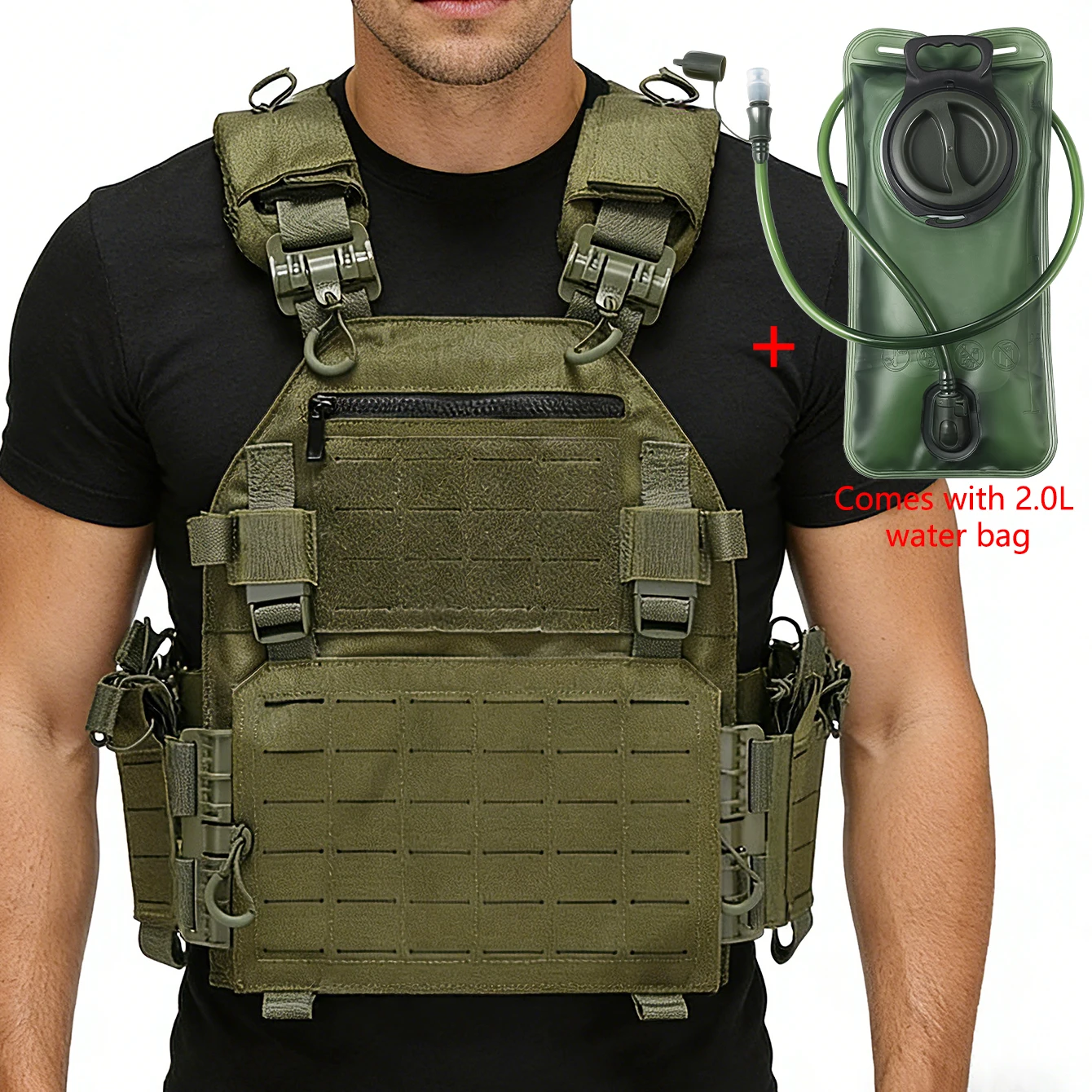 

A multifunctional vest with a 2.0L water bottle pocket and quick-release buckle, suitable for hunting and outdoor activities