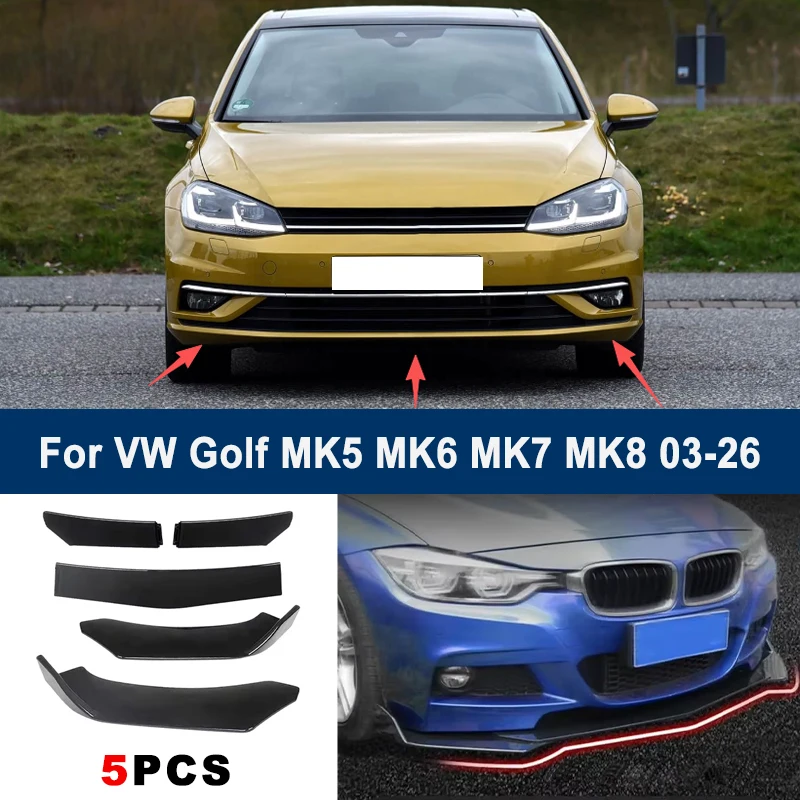 

Adjustable 5Pcs Sectional Front Spoiler Lip For VW Golf MK5 MK6 MK7 MK8 2003-2026 Front Bumper Splitter Sport Body Kit