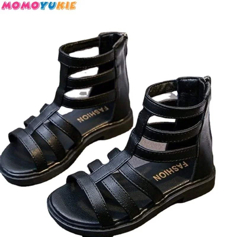 Girls Sandals 2022 Summer Kids Gladiator Sandals Boots  Roma Shoes Narrow Band Princess Shoes For Child Baby Black white