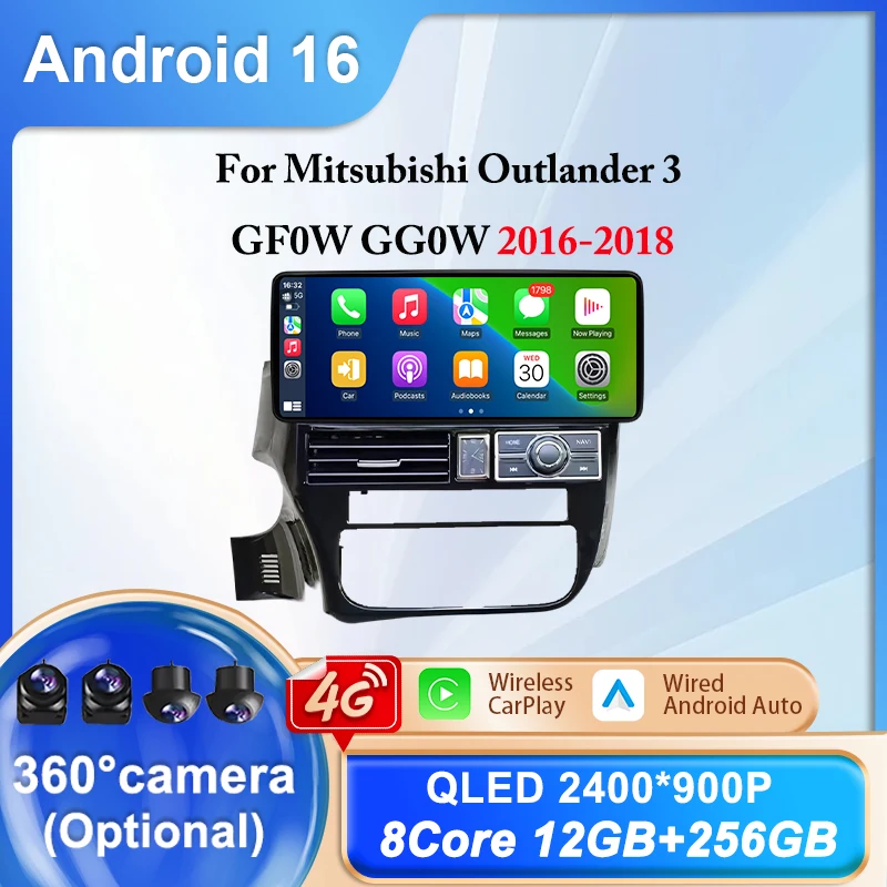 Android 16 For Mitsubishi Outlander 3 GF0W GG0W 2016 - 2018 Stereo Car Radio Multimedia Video Player GPS CarPlay Head Unit WIFI