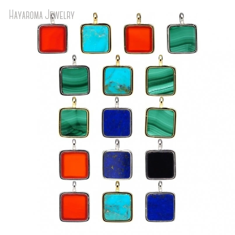 

12Pcs Pendant Jewelry Wholesale Semi-precious Stone Gemstone Geometric Square Gold Silver Color Charms PM46543