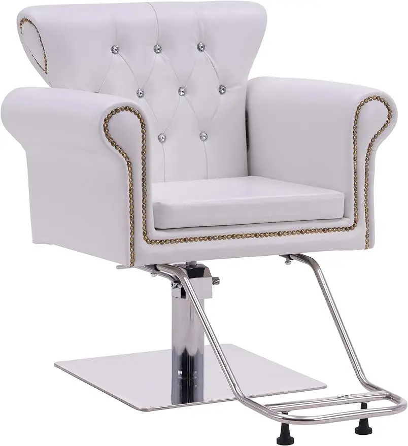 

BarberPub Classic Styling Salon Chair for Hair Stylist Antique Hydraulic Barber Chair Beauty Spa Equipment 8899 White