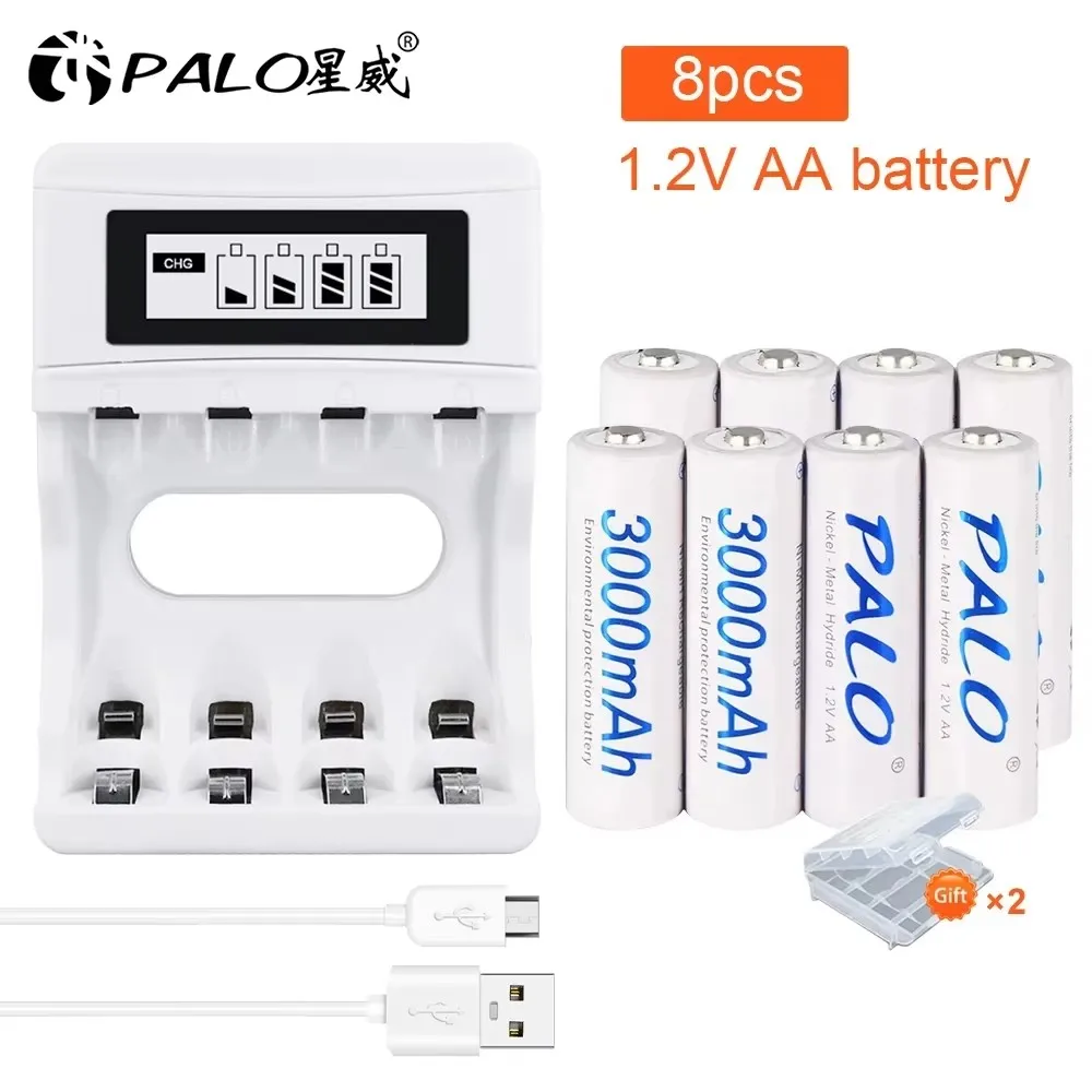 Palo 4-16pcs AA Rechargeable Battery 1.2V 3000mAh NI-MH Nimh Ni Mh High Capacity Rechargeable AA Batteries for Camera Toy Car