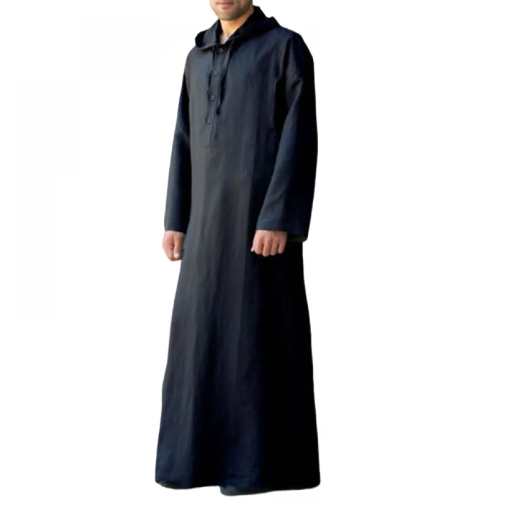 Mode Musulmane Hommes Vêtements Solide Jubba Thobe Manches sulfRobes À Capuche Dubaï Moyen-Orient Hommes Islamique Arabie Saoudite Kaftan S-5XL