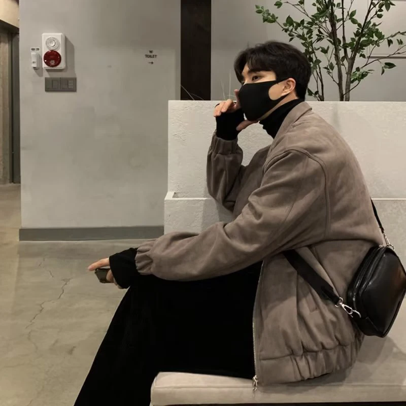 سترة رجالية من جلد الغزال عتيقة عالية الشارع خفيفة الوزن سترة طويلة الأكمام ملابس خارجية ربيع الخريف موضة ملابس الشارع الشهير معطف رجل الملابس #2