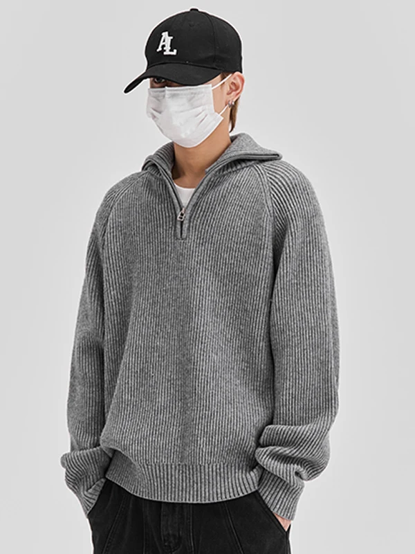 

Высококачественный американский вязаный свитер с молнией и высоким воротом, повседневный, свободного кроя, больших размеров, с длинными рукавами, весна-осень, для пар