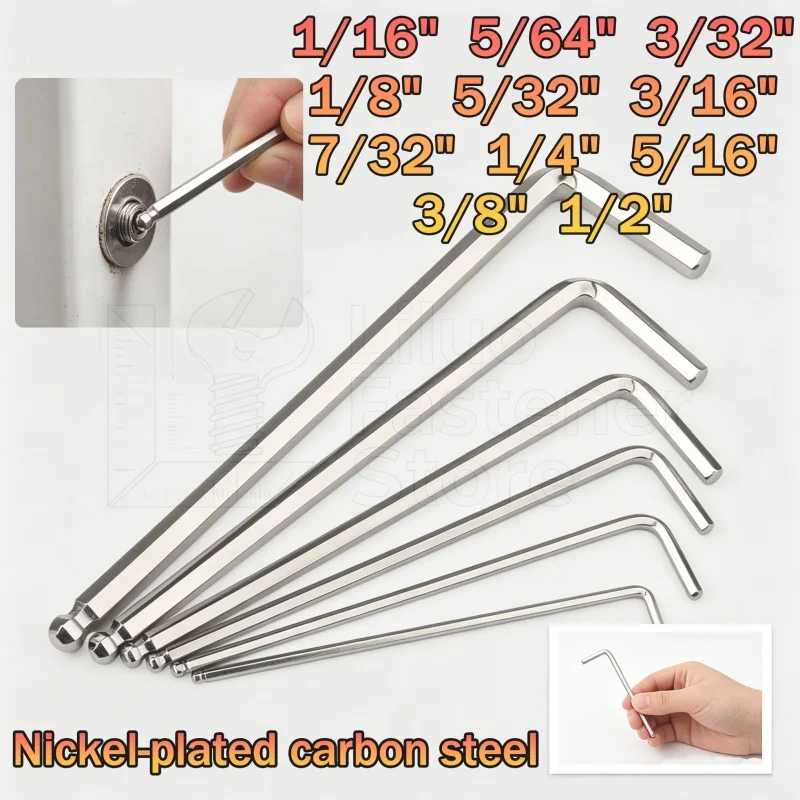 1/2/5pcs Inch Allen Key Wrench 1/16 5/64 3/32 1/8 5/32 3/16 7/32 1/4 5/16 3/8 1/2 L Shape Ball End Long Arm Hex Key Screwdriver