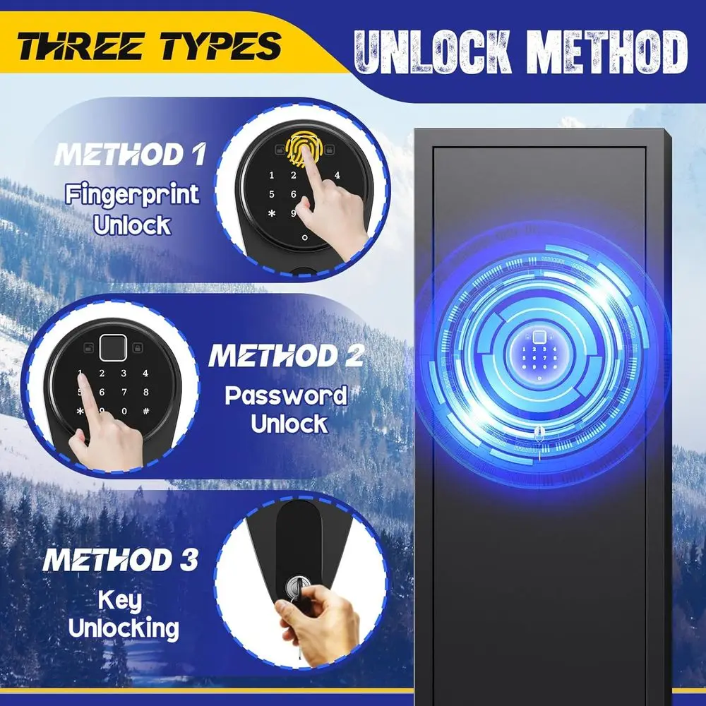 Biometric Fingerprint Lock Gun Safe for Rifles and Pistols - Fireproof, No Assembly Needed, with Removable Shelves and Alarm Sys