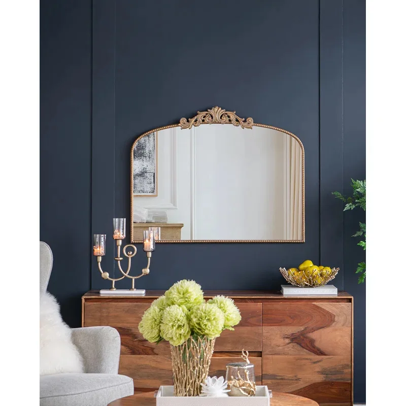 Metallic wrought iron with beaded snake head embossed resin fireplace mirror dresser bedroom mirror retro wind wall mirror