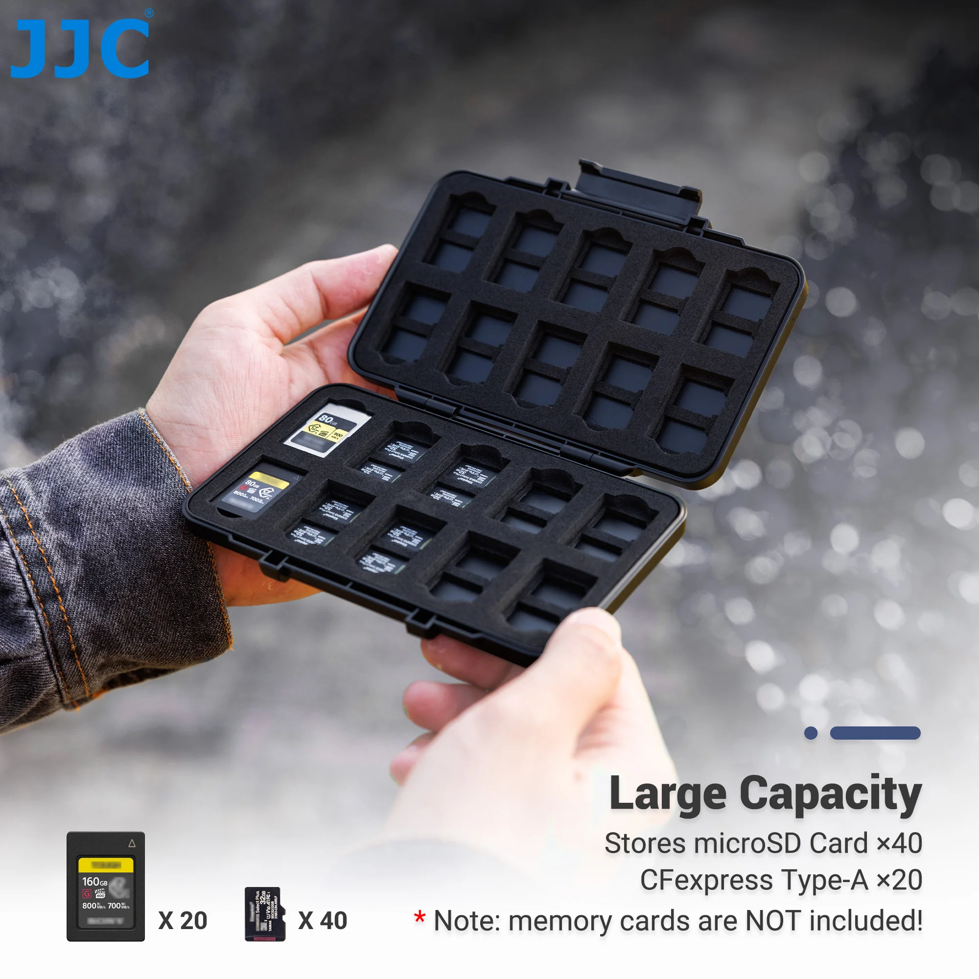 JJC CFexpress Type A Card Case Storage 60 Slots Memory Card Organizer Holder Box for 40 Micro SD 20 CFexpress Type-A Cards