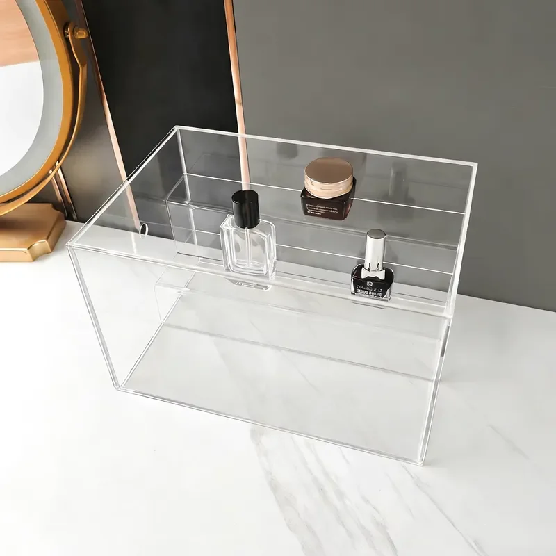 Multifunctional layered acrylic transparent desktop storage box; multi-layer cosmetic storage rack; home and office storage