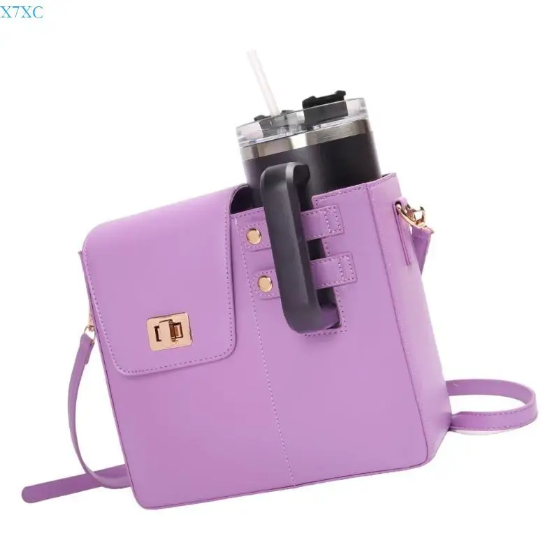 

X7XC Fashion PU Crossbody Drink Holder Bag With Multiple Pockets PU Handbag Shoulder Bags For Organized Travel And Sport Use