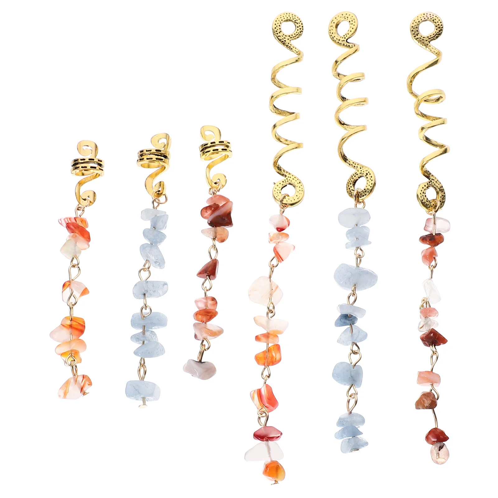 6Pcs Decorative Braids Hair Cuffs Natural Stone Lightweight Dreadlock Accessories for Hair Jewelry Birthday Wedding Christmas