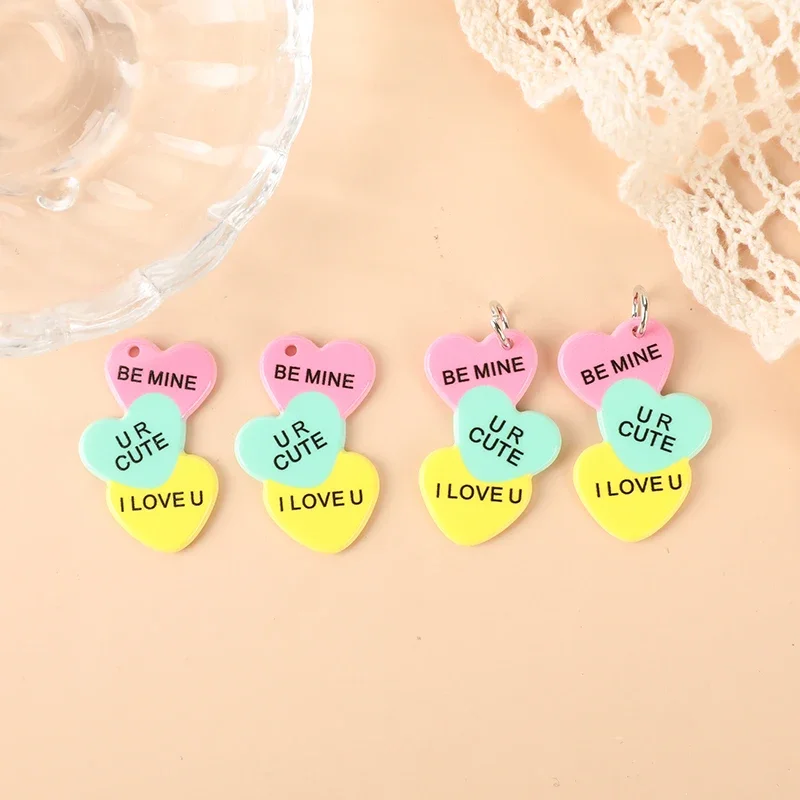 8Pcs Valentine Charms Creative Acrylic Heart Jewlery Findings For Necklace Keychain Diy Making Accessories