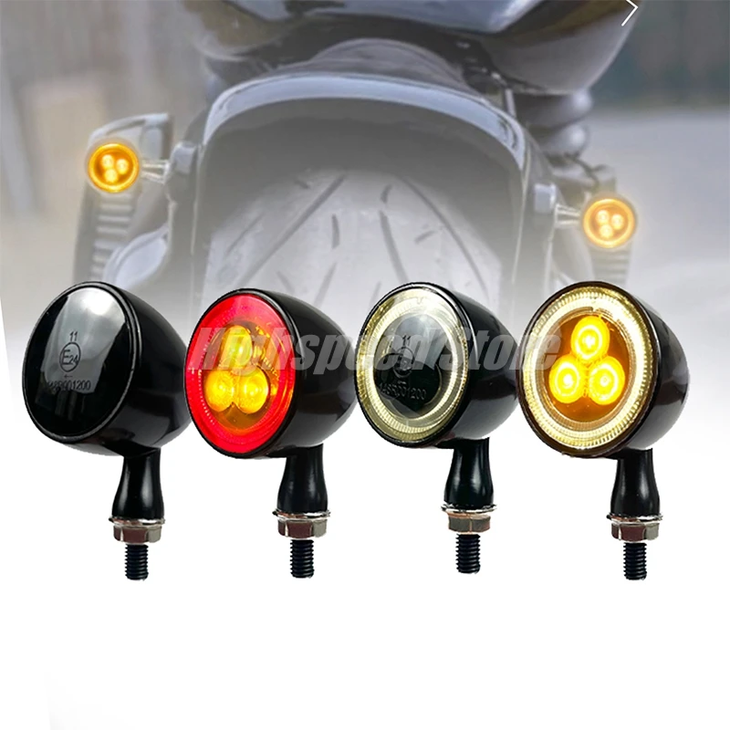 

E mark Front Rear Motorcycle 3 in 1Bullet LED Turn Signal Light Blinker Indicator White Running Light Brake Stop Turning Light
