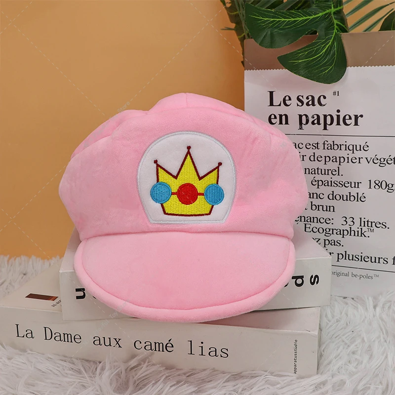 

New Super Mario Cartoon Plush Princess Peach Hat Pink 12cm kawaii Girls Warm Winter Hat for Children Christmas Gift