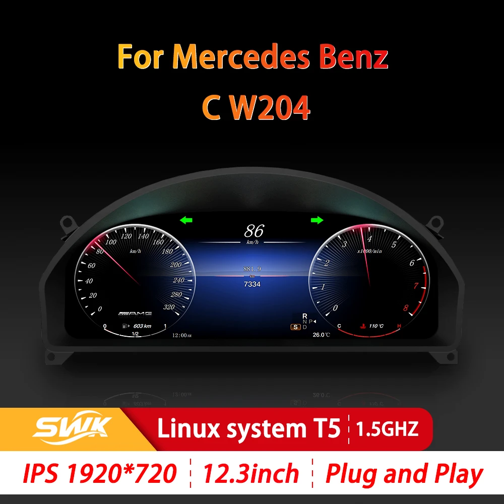 

ЖК-дисплей приборной панели, цифровой кластерный прибор, 12,3-дюймовая панель QLED, система Linux для Mercedes Benz C class W204 NTG4.0 C260, автомобиль