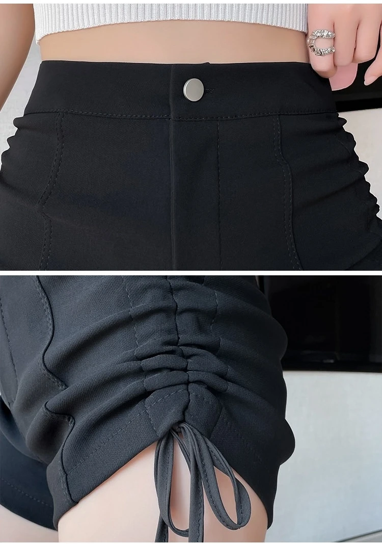 2026 Neue Frühjahr-Herbst Damen Schwarze Casual-Shorts mit seitlichem Kordelzug-Design, petite-freundlich, schlankmachend, schmeichelhaft, Outdoor-Streetwear-Shorts – Detail 13