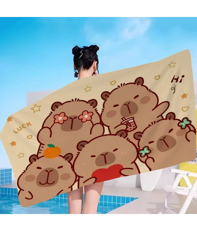 

Cute Kapibara Beach Towel Cartoon Cute Summer Kids Large Bath Pool Beach Towel Microfiber Absorbent for Swimming Travel