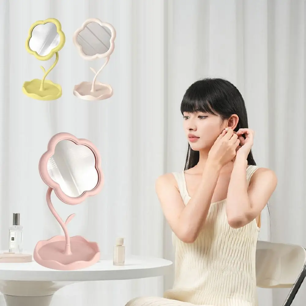Desktop-Make-up-Spiegel, sonnenblumenförmig, niedlicher, mädchenhafter Herz-Schminkspiegel, abnehmbarer hängender Schmuck, hochauflösender Schönheitsspiegel