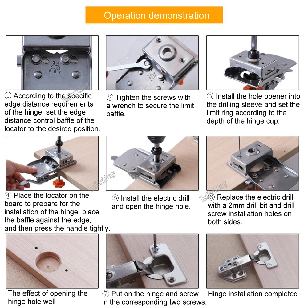 Imagem -06 - Carpintaria Hole Drilling Guide Locator Dobradiça Chato Jig com Fixação Plástico de Alumínio Buraco Opener Template Porta Armários 35 mm