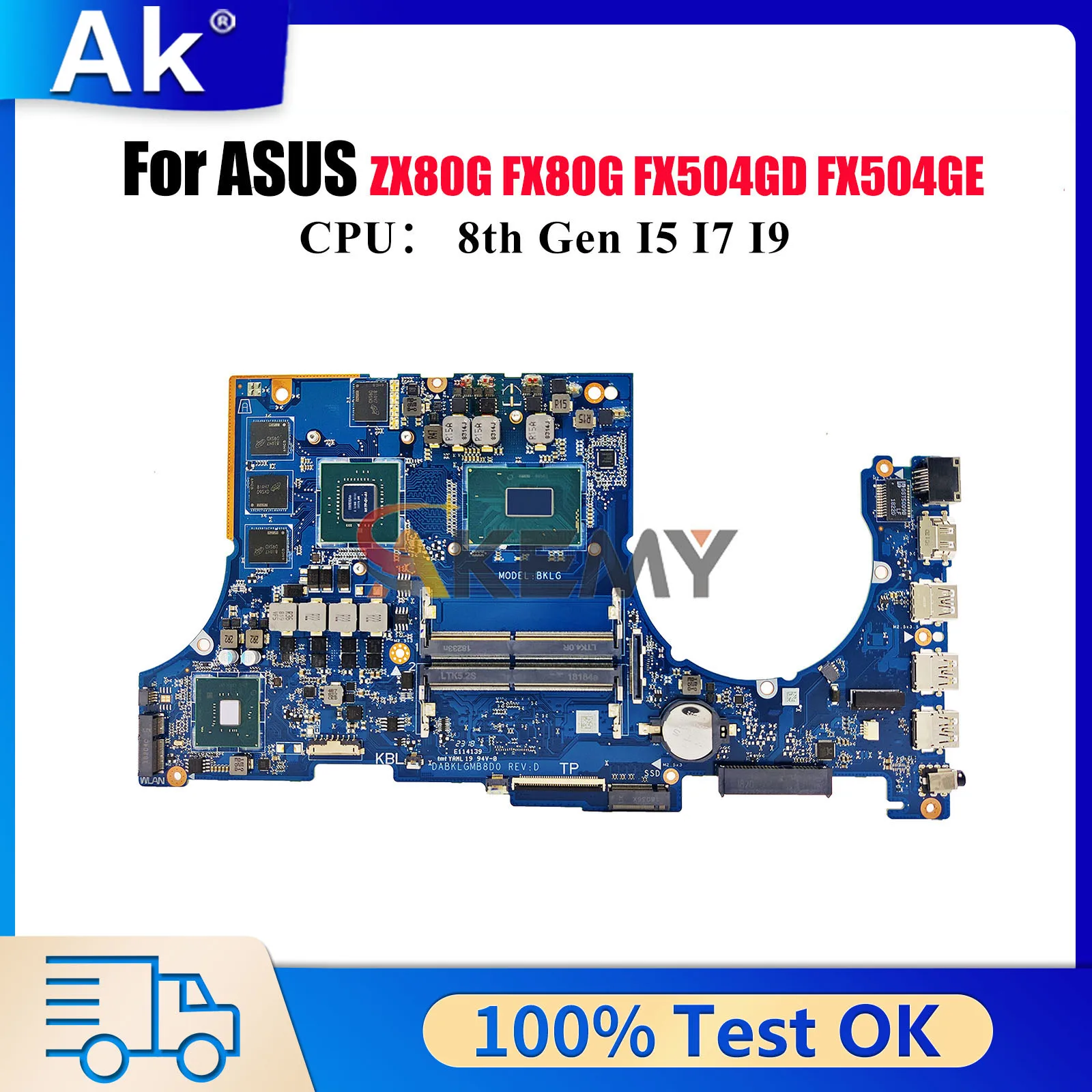 

FX504GD Материнская плата для ноутбука ASUS TUF Gaming FX504GD FX504G ZX80G FX504GE FX80G Материнская плата с процессором I5 I7 I9 100% тестирование OK stk