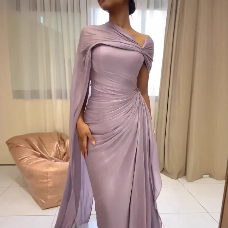 럭셔리 여성 코르셋 주름 장식 불규칙 머메이드 드레스 우아한 원 숄더 슬림 게스트 웨딩 칵테일 이브닝 드레스 프롬 가운