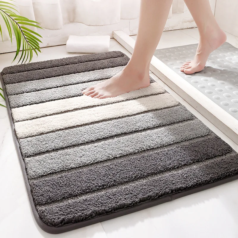 

Simple Striped Bathroom Entrance Mat Anti-Slip Absorbent Quick Drying Floor Mat for Toilet Soft Plush Square Gradient Foot Rug