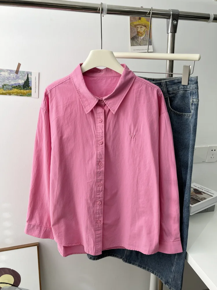 Lazy style shirt women's 2025 new letter embroidered POLO collar Korean version loose shirt with knitted shawl