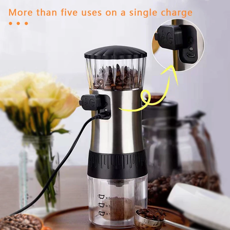 Electric Burr Coffee Grinder Adjustable Burr Mill Conical Coffee Bean Grinding with USB Charge Ceramic Grinding Coffee Beans view 2