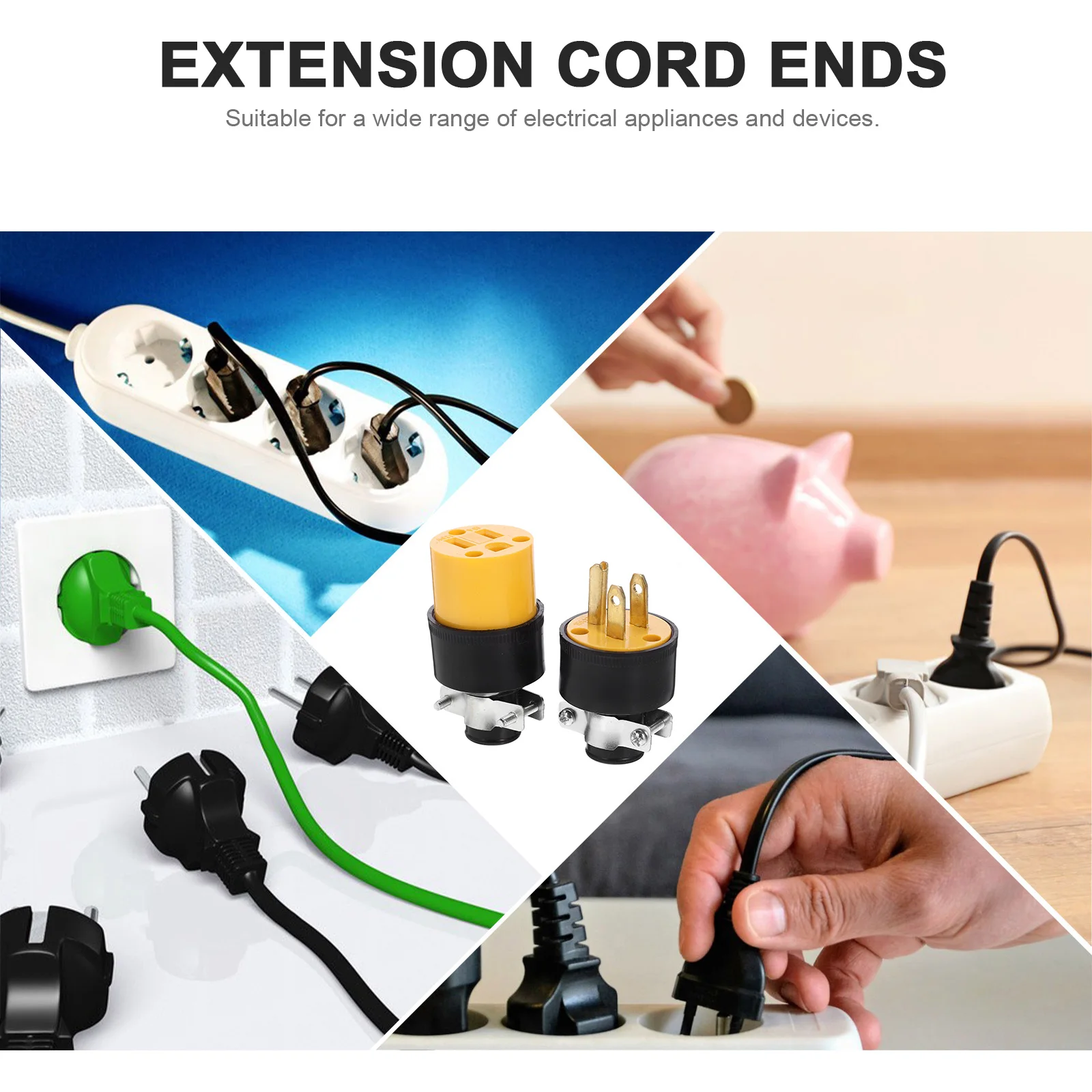 

3-Pin Grounding Connectors Extension Cord Repair Kit Electrical Replacement Plug Male Female Blade Plug Sturdy ABS for High