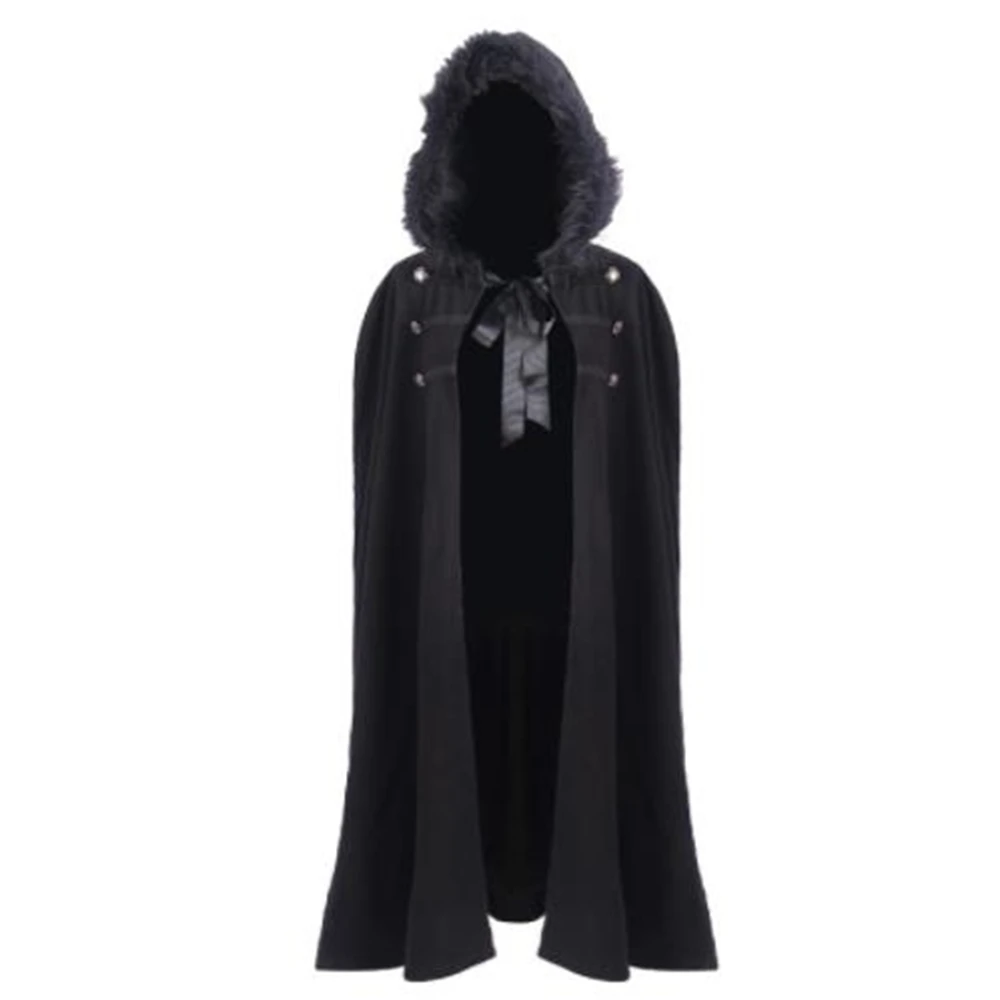 Gothic Men Cloak Coats Hooded Solid Loose Windproof Men'S Trench Coat Men Chic Winter Long Cape Poncho Black S-2xl