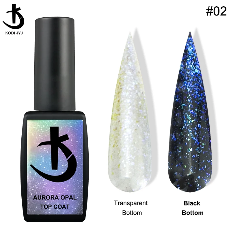 KODI JYJ Aurora Opal warstwa wierzchnia Semipermanent uv lakier Glitter No wycier Top Gellac 12ml Manicure kolorowy hartowany Top lakier żelowy