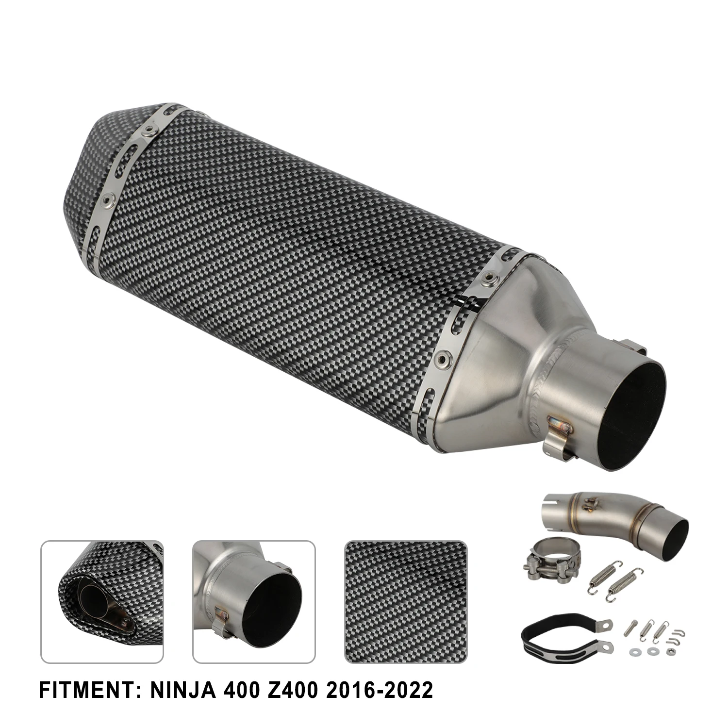 Slip On Motorcycle Exhaust Muffler Mid Pipe Carbon Fiber Pattern For NINJA 400 Z400 2016-2022 Motorcycles Parts