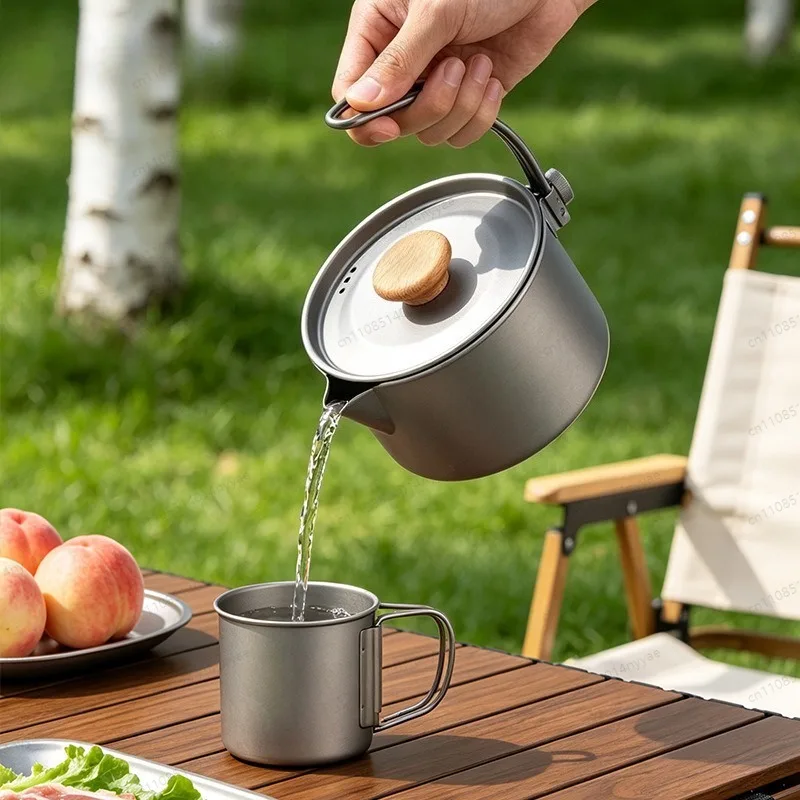 Titanium Camping Pot Hanging Soup Pot with Beak Spout Portable for Outdoor Picnic