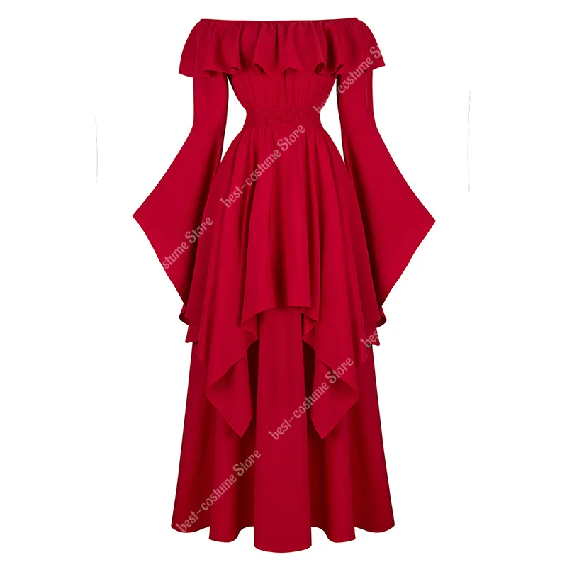 Victorian Dress for Women Elastic Waist Dress Medieval Off Shoulder Plus Size Elegant Evening Gown Dress Long Sleeve