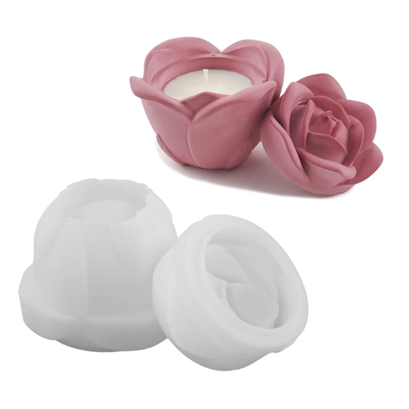 3D Rose Bloem Harsen Pot Mallen met Deksel, Rose Bloem Kaars Cup Siliconen Mallen voor Kaars Cup Sieraden Opslag Pot Dropship