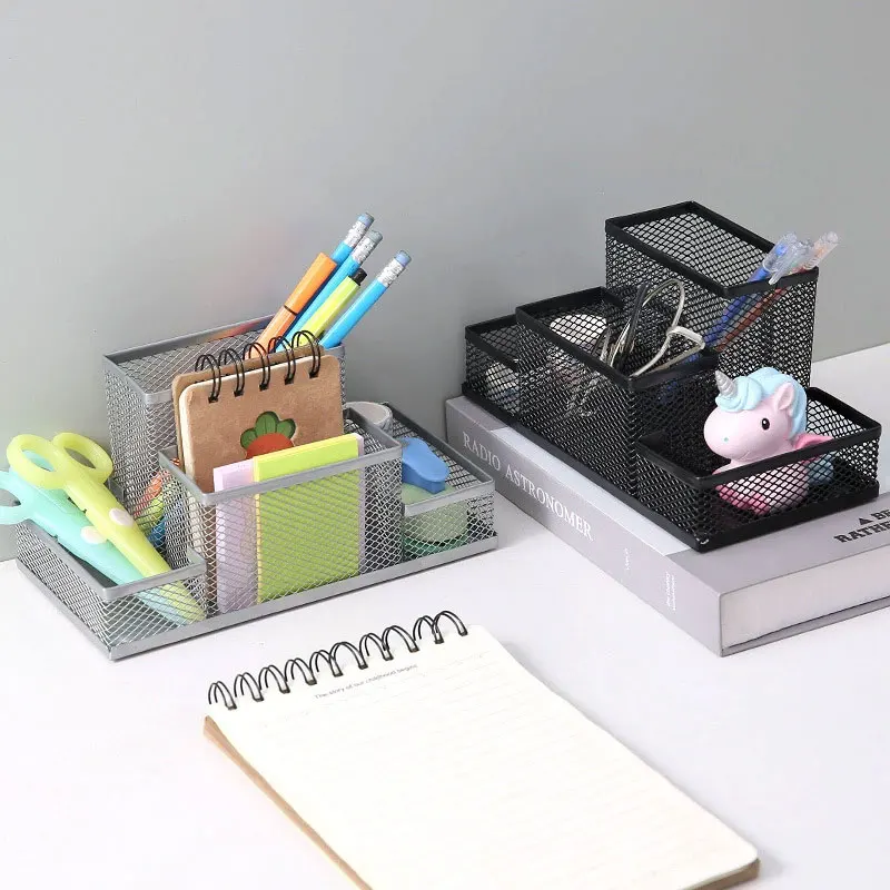 

Desktop Stationery Storage Grid 1pcs Creative Student Pen Holder Metal Mesh Pen Holder Black Pen Storage Holder Multi Functional