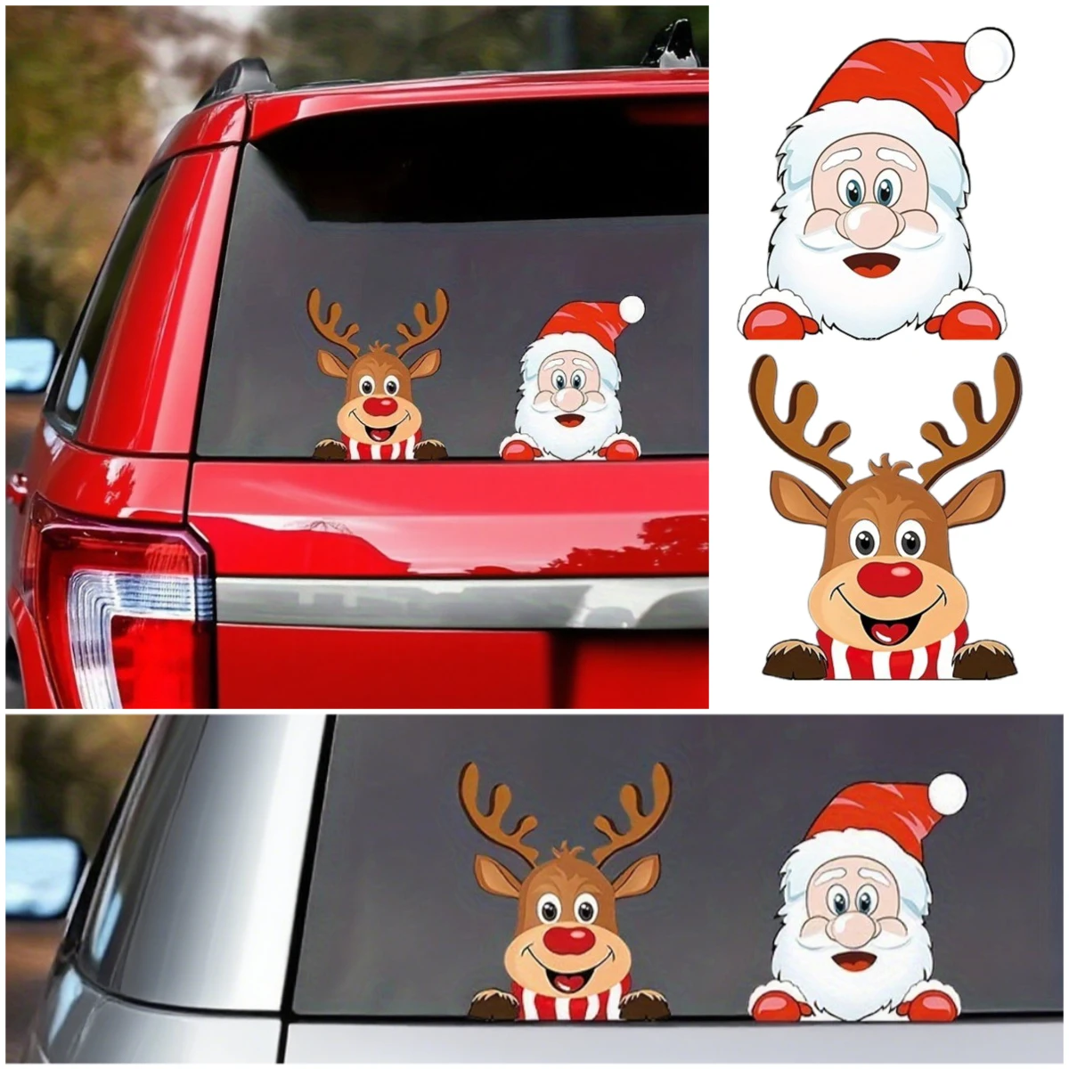 

Рождественские автомобильные наклейки Водонепроницаемые наклейки на окна Санта-Клауса и оленя — праздничные рождественские декоративные рождественские наклейки