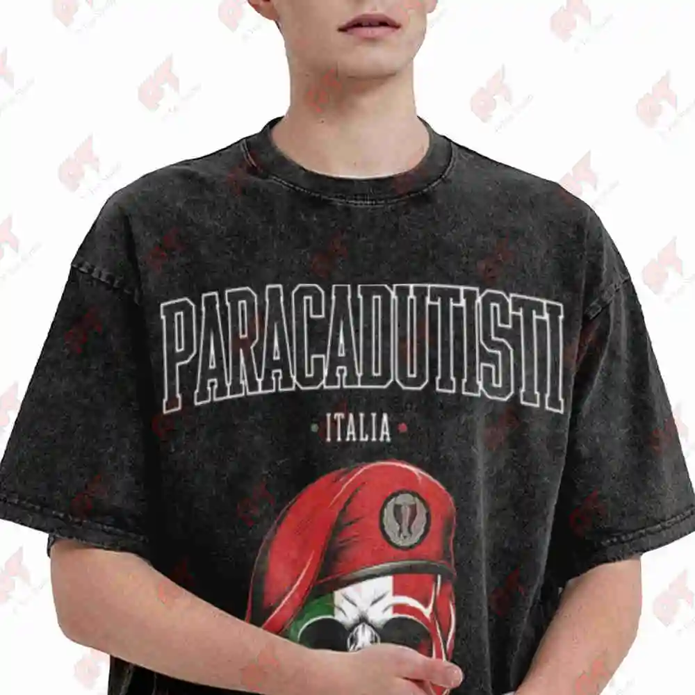 Parachutist Skydiving Skull Bella Vita Vintage Washed Tee Pure Cotton T-Shirt