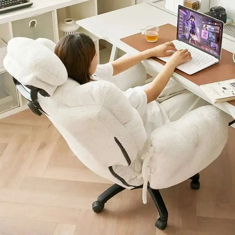 Adjustable Backrest Velvet Office Chair for Bedroom Nordic Lazy Lift and Swivel Chairs Comfortable Office Chairs for Gaming Room