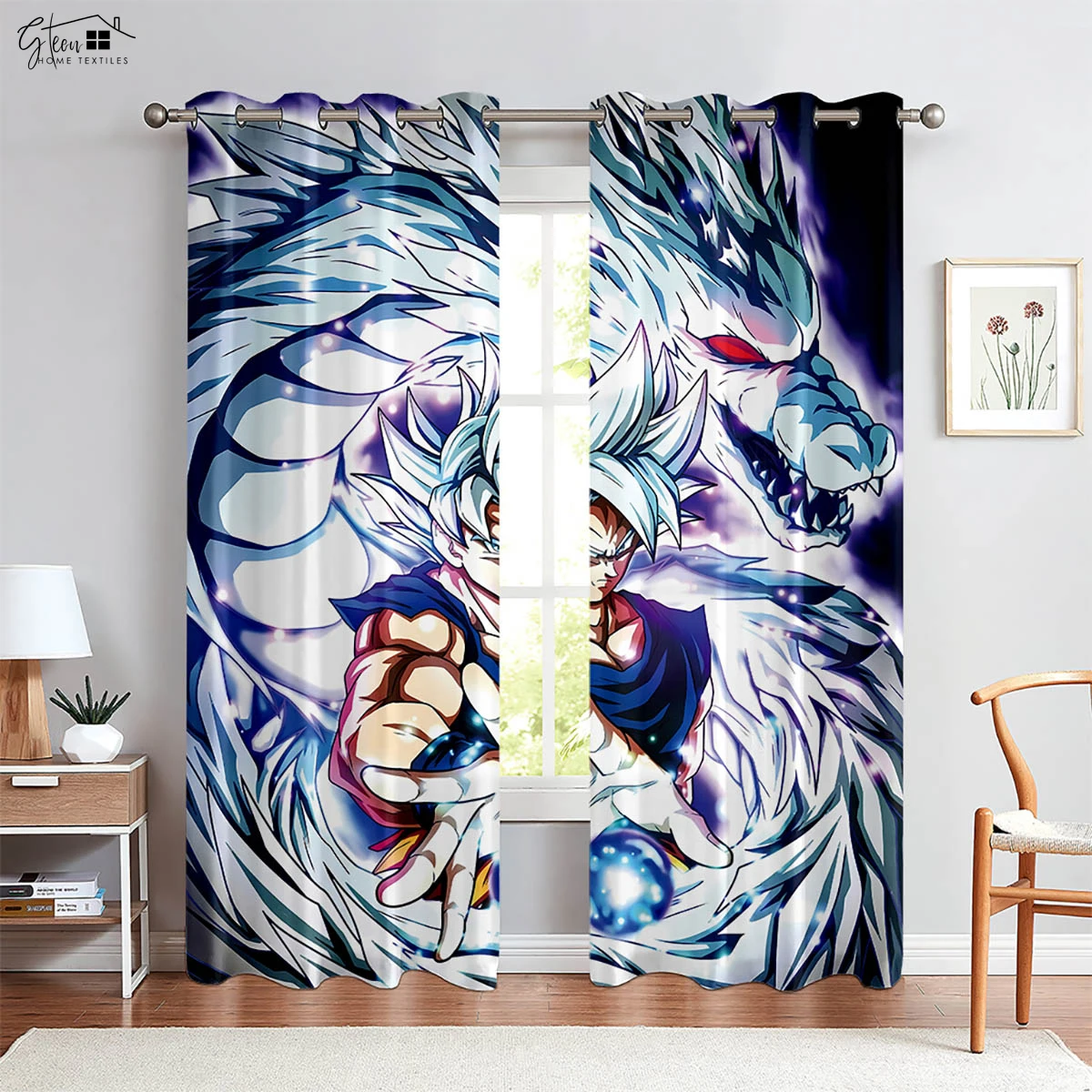 2 Pieces Anime Cartoon Printed Curtains Polyester Fiber Machine Washable Bedroom Study Kids Room Decorative Curtains