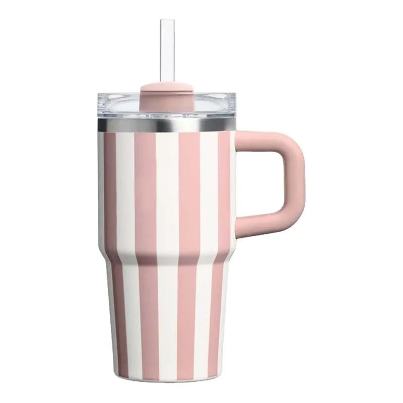 Striped Tumbler Cup with Handle and Straw Double Wall Vacuum Insulated Travel Coffee Mug for Iced Coffee Thermos 20oz